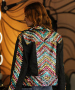"Scenic Sequins" V-Spoke Sequin Denim Jacket