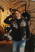 "Scenic Sequins" V-Spoke Sequin Denim Jacket